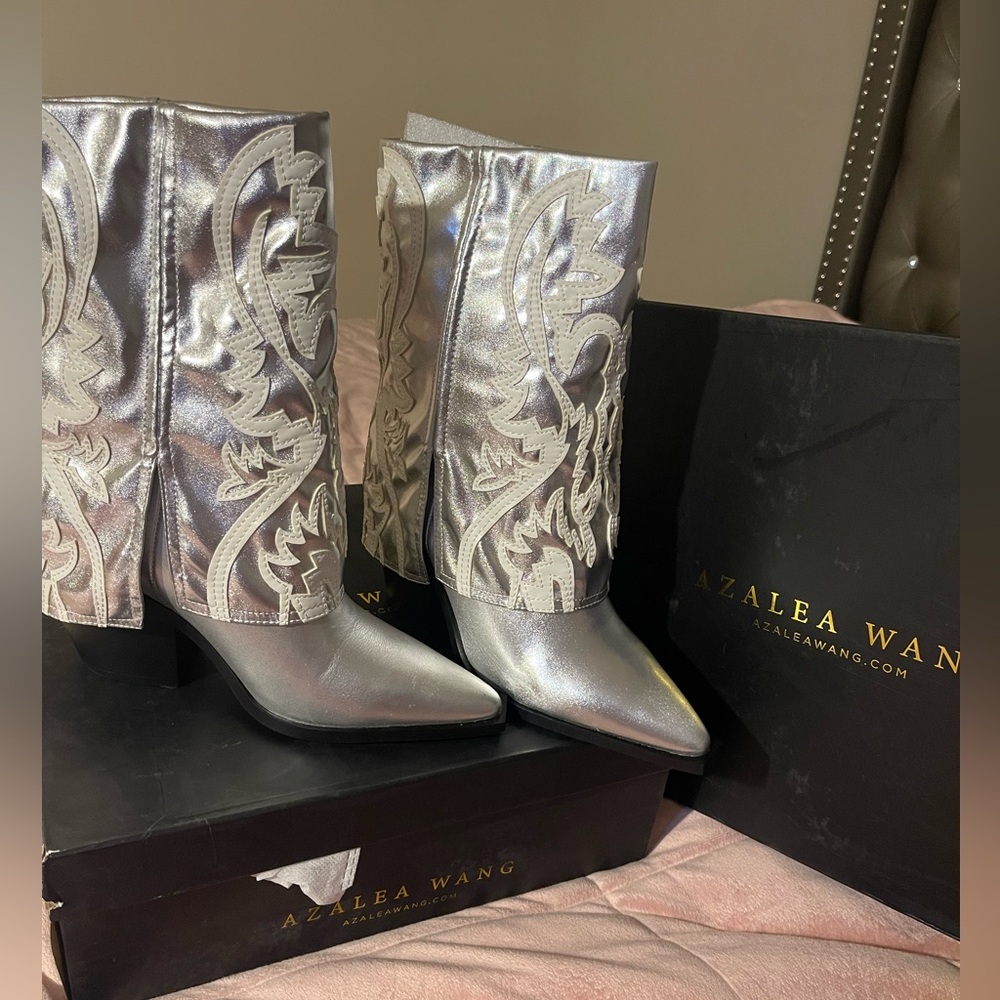 Azalea Silver Western-Style Women's Boots - Picture 2 of 4
